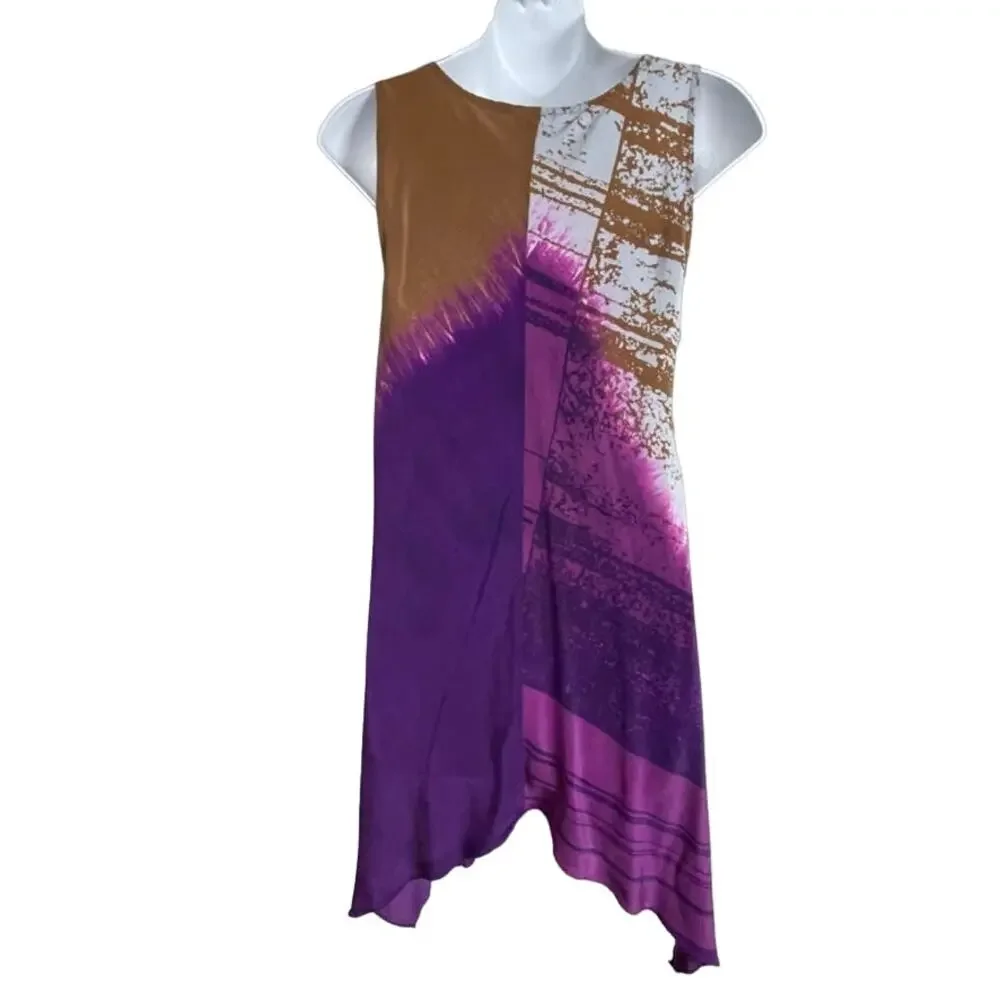 Garnet‎ Hill Silk Trapeze Dress 8 – Sleeveless Boho Handkerchief Hem - Picture 6 of 8